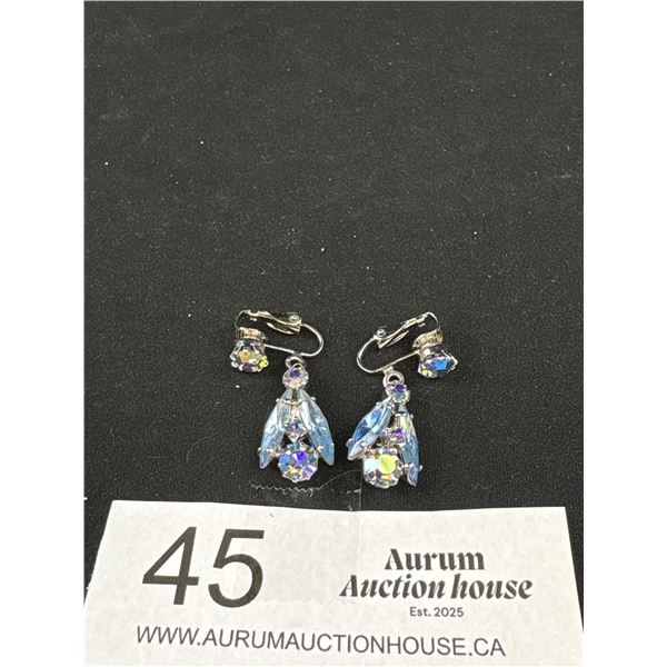 Sherman Look Blue Rhinestone Drop Earrings