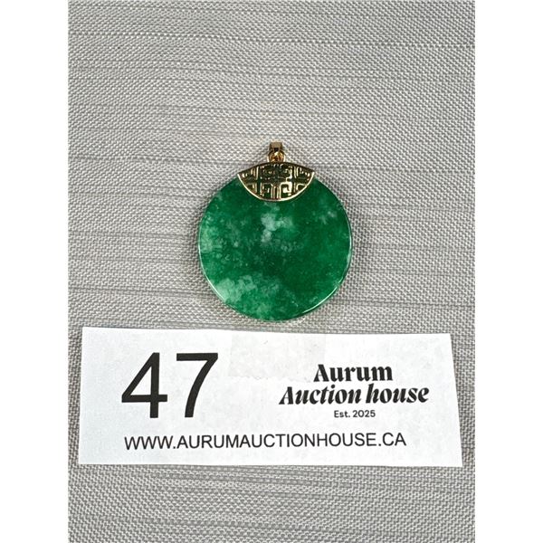 Large Vintage Gold Jade Pendant C.1970