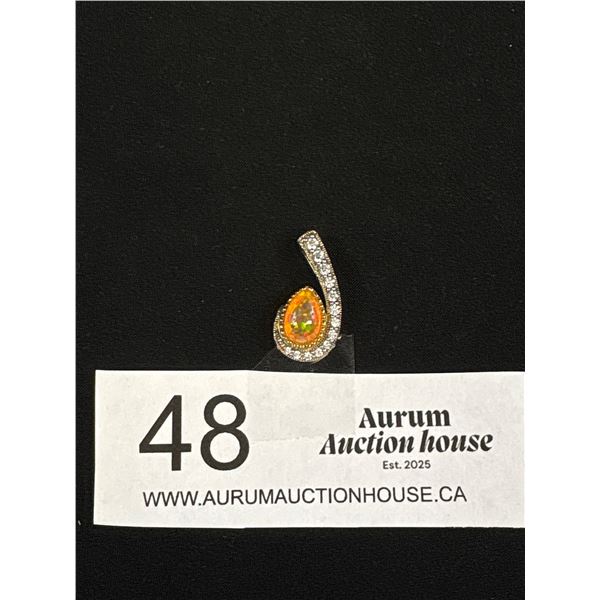 Exquisite Vintage Sterling 925 Jelly Opal Diamante Pendant Rare Opal