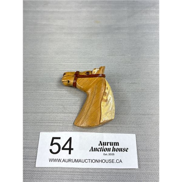 Antique Hand Carved Wooden Horse Brooch Signed