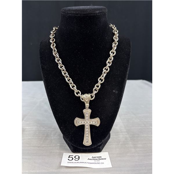 Very Solid Gem Set Marked Tiffany & Co. Silver Cross Necklace