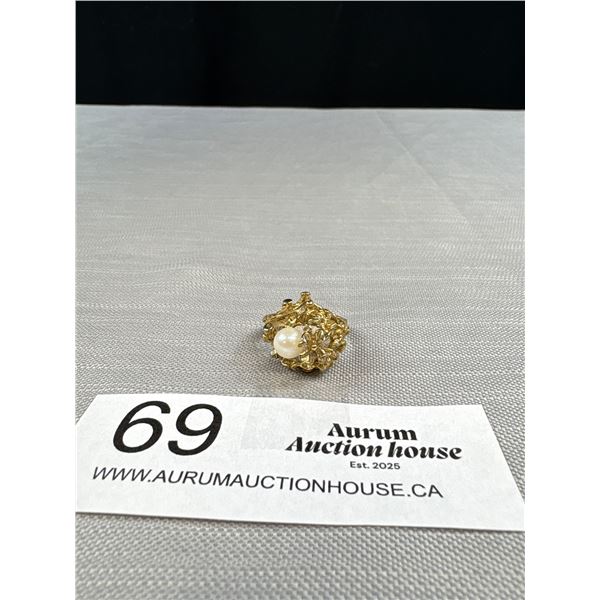 Genuine Large Pearl Gold Plate Vintage Ring Solid