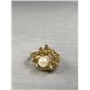 Image 2 : Genuine Large Pearl Gold Plate Vintage Ring Solid