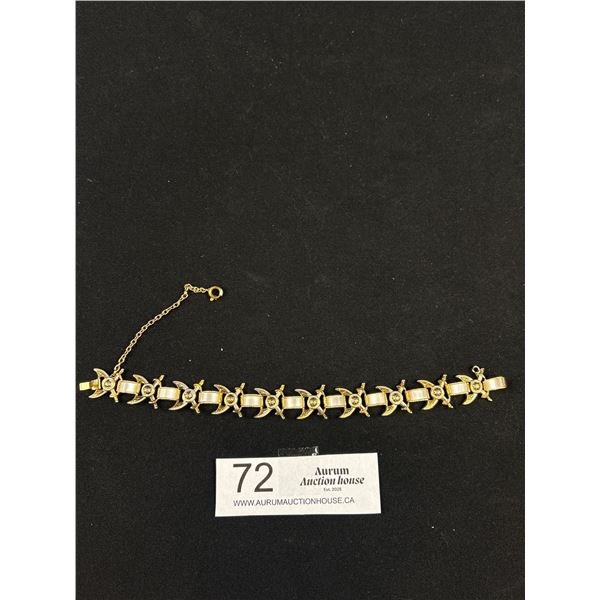 Antique Gold Plate Mother of Pearl Sword Motif Black Enamel Bracelet Fabulous!