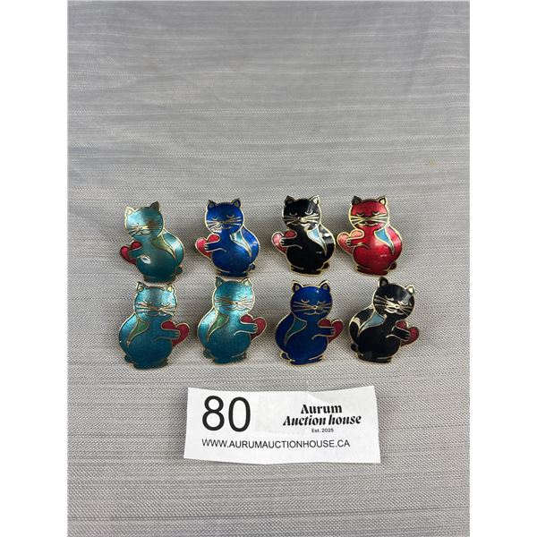 Vintage C.1980's Enamel Cat Pins New Old Stock