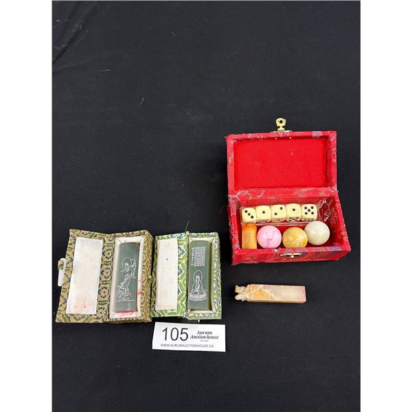 Vintage Asian Collectables - Soapstone Stamps, Balls, etc