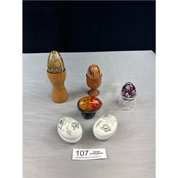 Collection Vintage Decorated Eggs & 2 Wedgewood England Egg Trinket Boxes