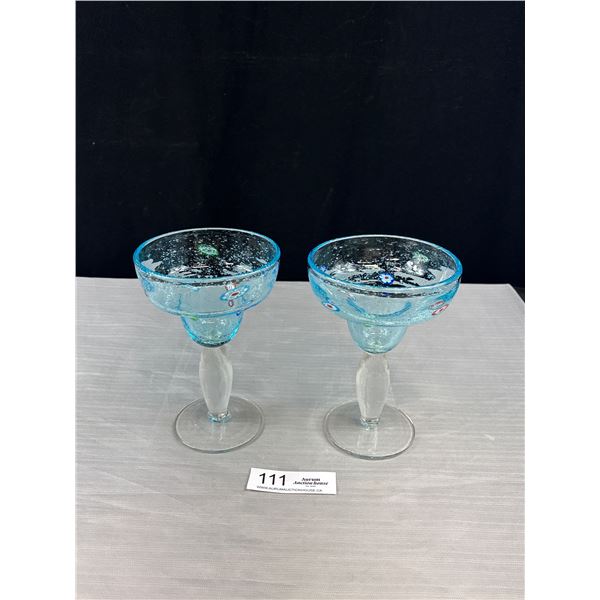 Gorgeous Pair of Blown Glass Bubble Margarita Glasses