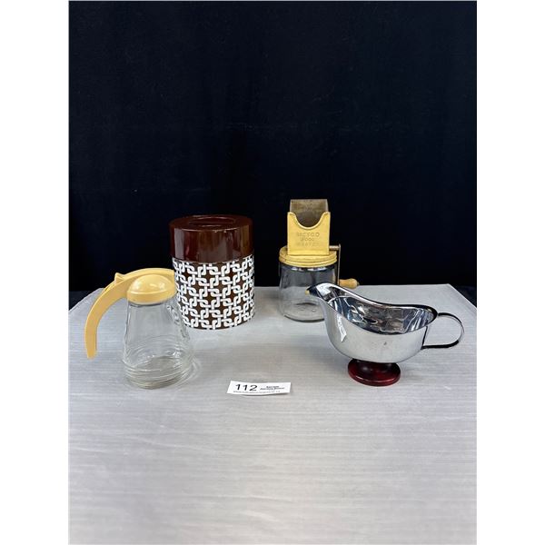 MCM Kitchenware - Canister, Metco Food Grater, Syrup Dispenser & Sauce Boat
