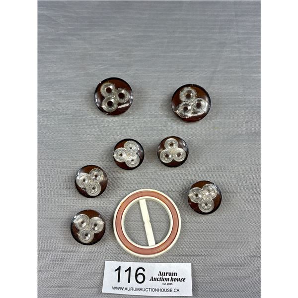 Vintage Bakelite Belt Buckle & Encased Celluloid Buttons