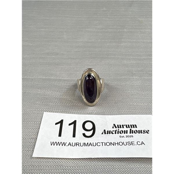Sterling Silver Ring w/ Dark Purple Stone