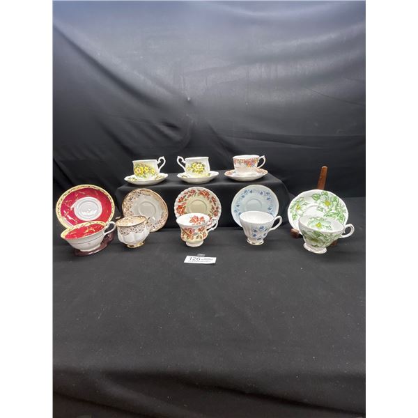 Lot of 8 Vintage Bone china Teascups and Saucers: Magnolia, Royal Albert, etc no chips no cracks