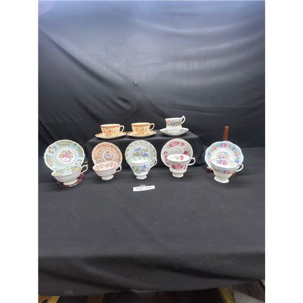 Lot of 8 Vintage Bone china Teascups and Saucers: Paragon, Foley, etc no chips no cracks