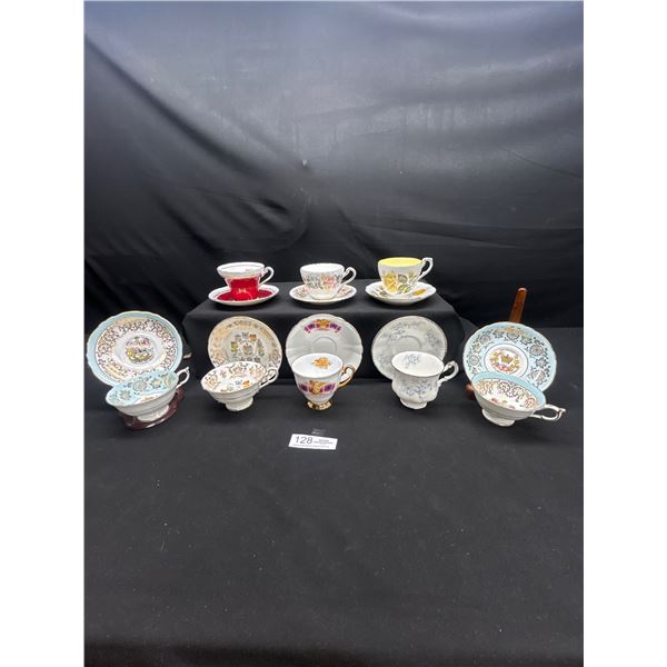 Lot of 8 Vintage Bone china Teascups and Saucers: Windsor, Paragon, Etc