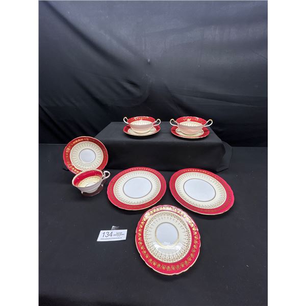 Lot of 3 Vintage Aynsley Two Handled Cream Soup Bowl and Underplate set no chips no cracks