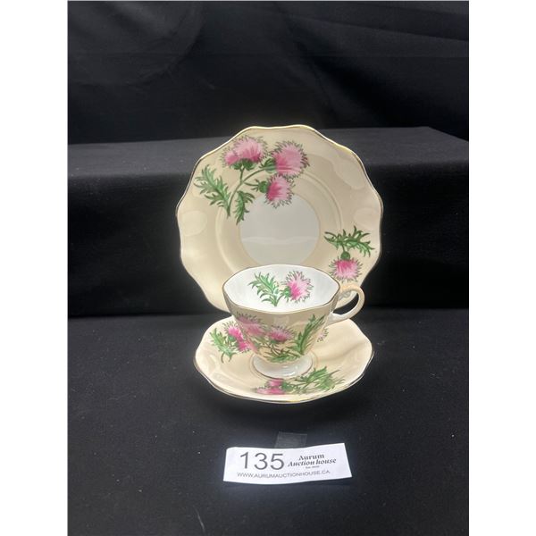 Vintage EB Foley Glengarry Thistle Teacup and Saucer with sideplate no chips no cracks