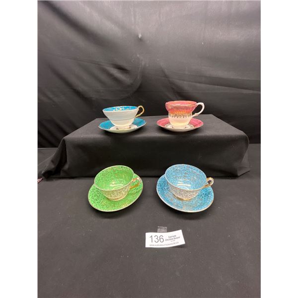 Lot of 4 Vintage Bone china Teascups and Saucers: Staffordshire, Gladstone, Etc no chips no cracks