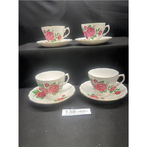 Lot of 4 Matching Set of made in england bone china teacups and saucers no chips no cracks
