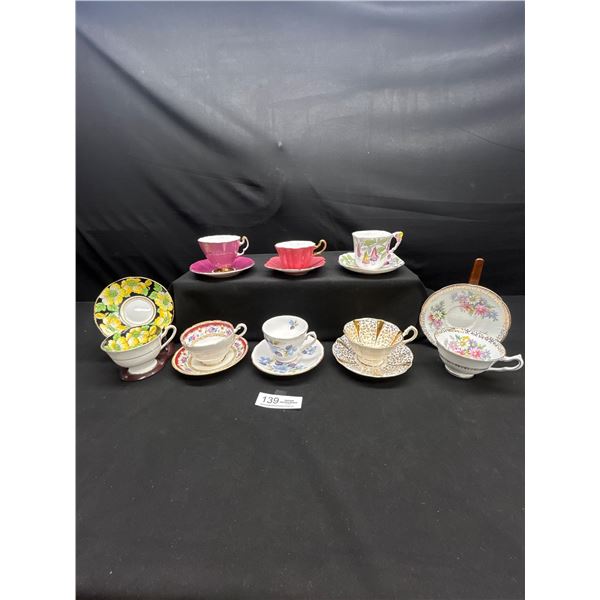 Lot of 8 Vintage Bone china Teascups and Saucers: Queen Anne, Collimgwood etc no chips no cracks