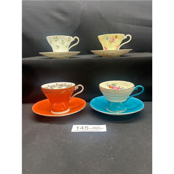 Lot of 4 Vinatge Aynsley Bone China Tea cups & Saucers no cracks no chips