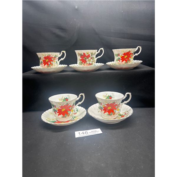 Lot of 5 Royal Albert Uletide Bone China tea cup and saucer matching