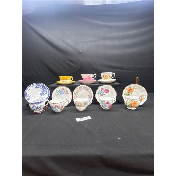 Lot of 8 Vintage Bone china Teascups and Saucers: Paragon, Royal Veil, etc no chips no cracks