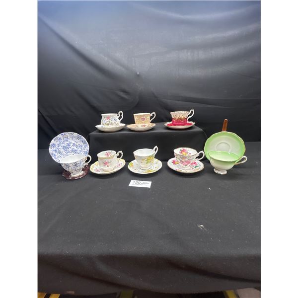 Lot of 8 Vintage Bone china Teascups and Saucers: mostly royal albert no chips no cracks