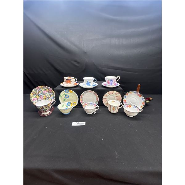 Lot of 8 Vintage Bone china Teascups and Saucers: Paragon Hethcoat Etc no chips no cracks