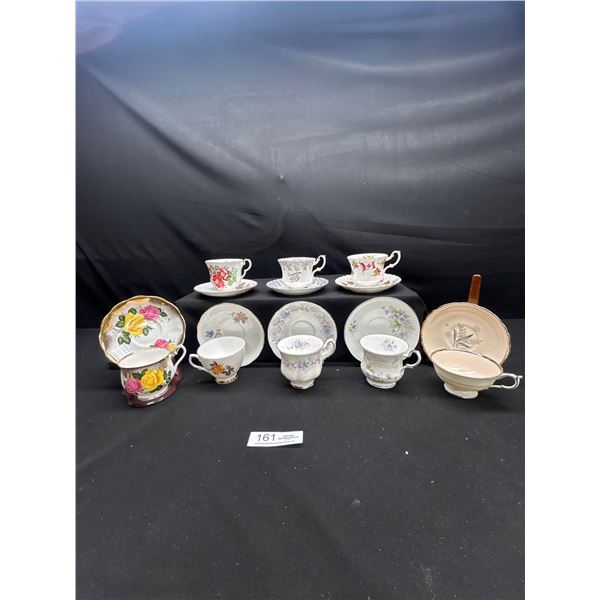 Lot of 8 Vintage Bone china Teascups and Saucers: Royal Albert Queens Etc no chips no cracks