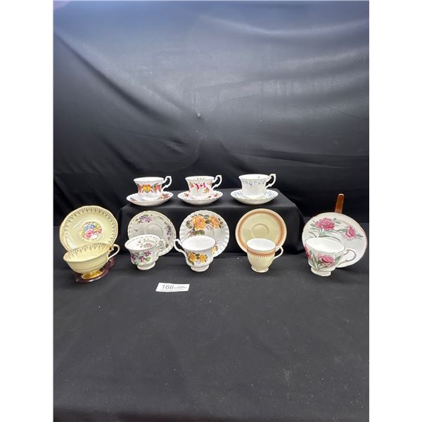 Lot of 8 Vintage Bone china Teascups and Saucers: Royal Albert Queens Etc no chips no cracks