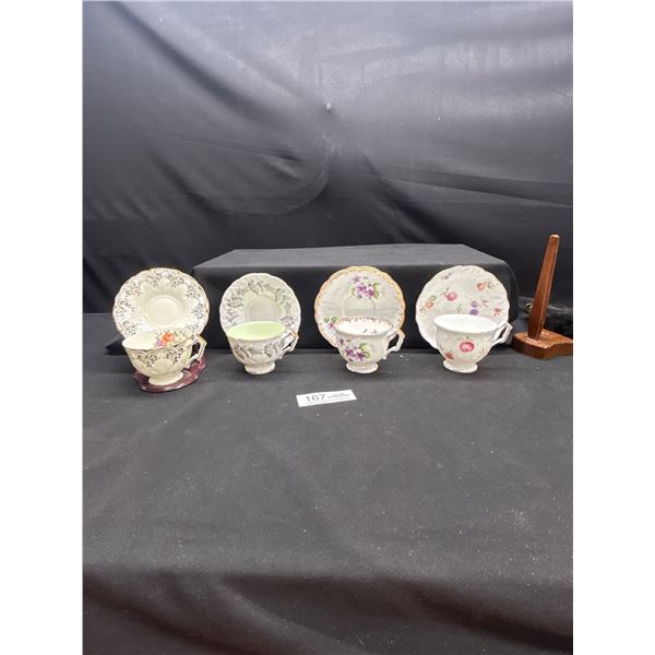 Lot of 4 Vintage Aynsley Bone China Tea cups & Saucers no cracks no chips