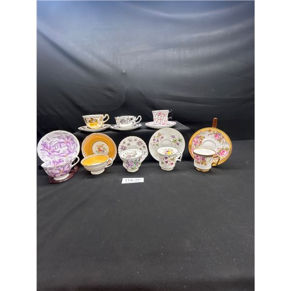 Lot of 8 Vintage Bone china Teascups and Saucers: Royal chelsea, Royal Albert no chips no cracks