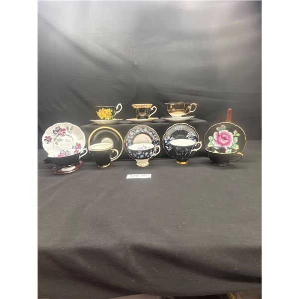 Lot of 8 Vintage Bone china Teascups and Saucers: Royal Grafton & Royal Albert