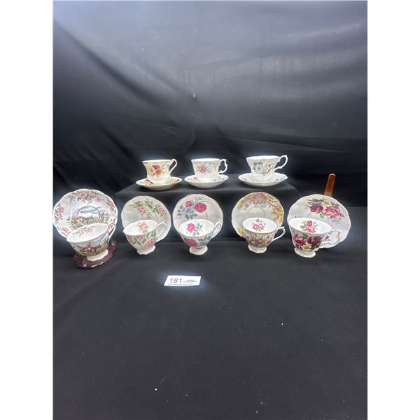 Lot of 8 Vintage Bone china Teascups and Saucers: Paragon Royal Albert Etc no chips no cracks