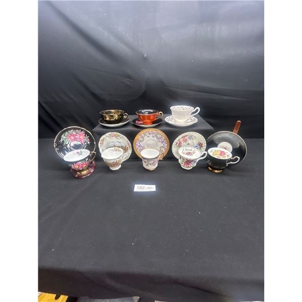 Lot of 8 Vintage Bone china Teascups and Saucers: Windsor Queens Etc no chips no cracks