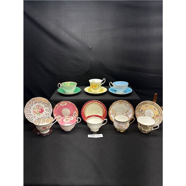 Lot of 8 Vintage Bone china Teascups and Saucers: Aynsley Queens etc no cracks no chips