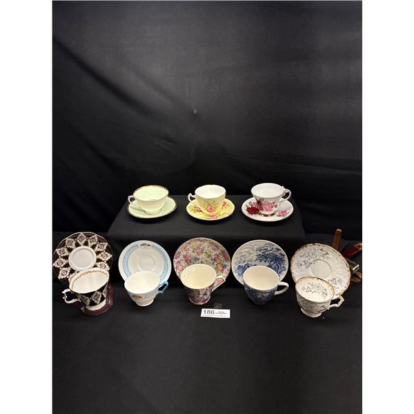 Lot of 8 Vintage Bone china Teascups and Saucers: Aynsley Royal Albert etc no chips no cracks