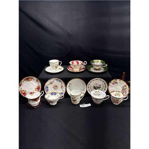 Lot of 8 Vintage Bone china Teascups and Saucers: Royal Albert, Royal Worchester etc no chips no cra