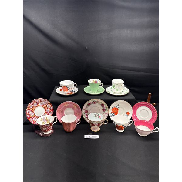 Lot of 8 Vintage Bone china Teascups and Saucers:Royal Albert, Royal Grafton etc no chips no cracks