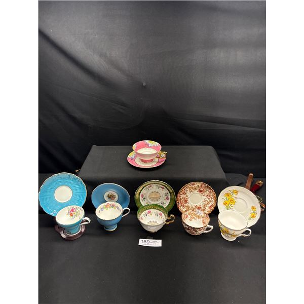 Lot of 6 Vintage Bone china Teascups and Saucers: Aynsley, Paragon, etc no chips no cracks