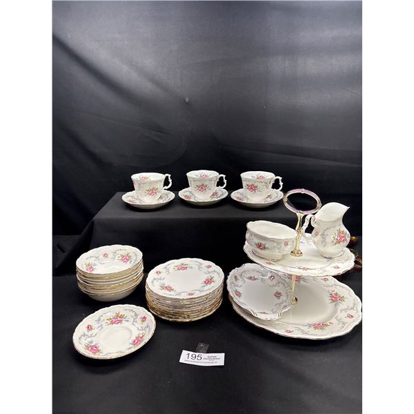 Nice set of Royal Albert Tranquility Cups Saucers Cream and Sugar Serving Plater etc no chips no cra
