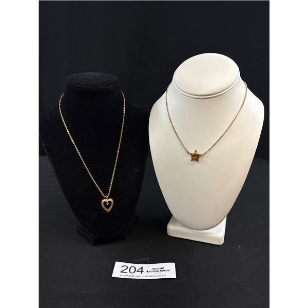 2 Gold Tone Necklaces ( 1 Star + 1 Heart)