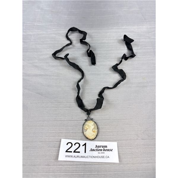 Antique Cameo Necklace (Silk Ribbon)