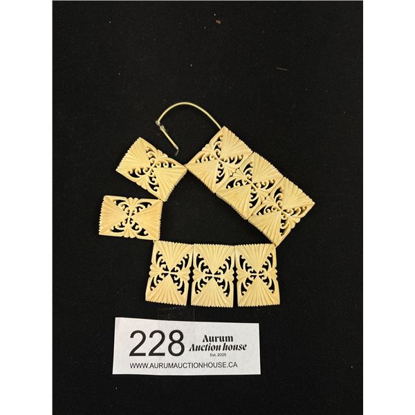 Nice Carved Bone Panel Bracelet (Needs Restringing)