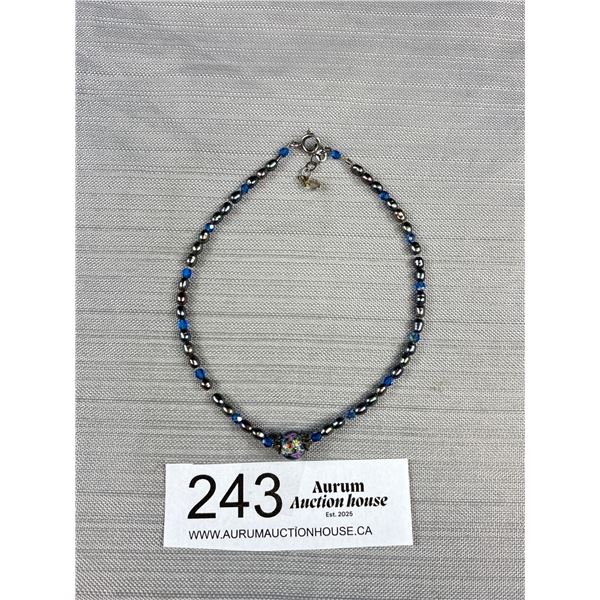 Vintage Freshwater Pearls + Murano Glass Bead Large Bracelet or Anklet, 10-11" L, 925 SS Clasp