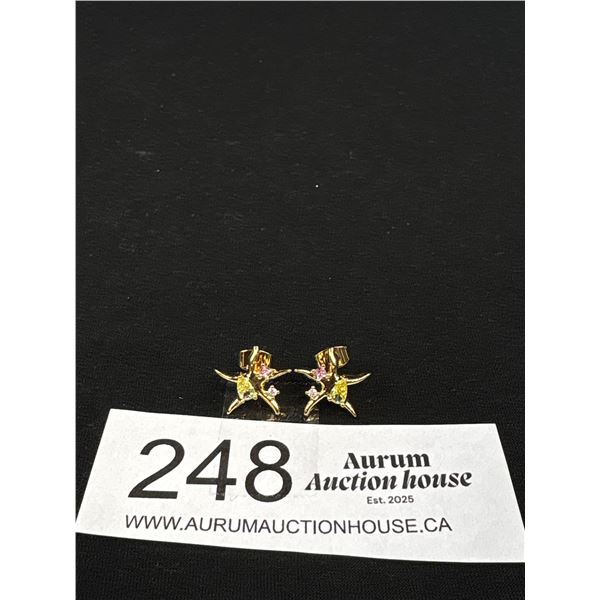 Pair of Lovely Gold w/ CZ Stones Stud Earrings