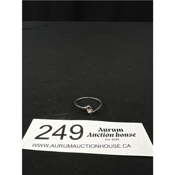 Dainty Sterling Silver w/ CZ Stone Ring, Marked 925 + Hallmark, Size 7 1/2