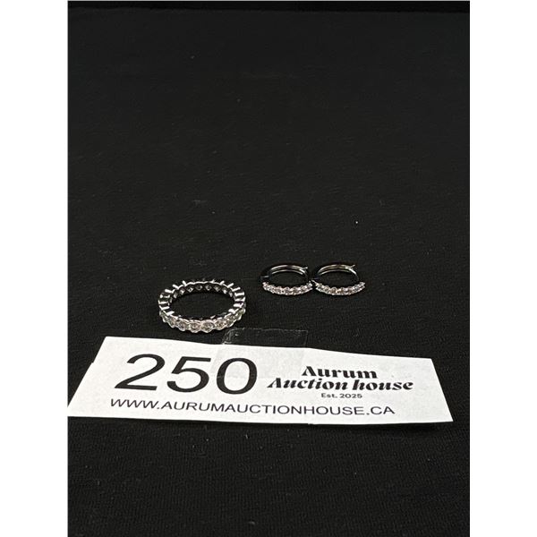 Silver Eternity Pinky Ring + Pair of Earrings