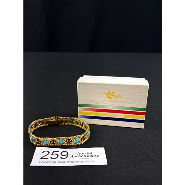 Gorgeous Gold Plated w/ Baby Blue Turquoise Stones Bracelet Excellent Condition, Just Like New, 7 1/