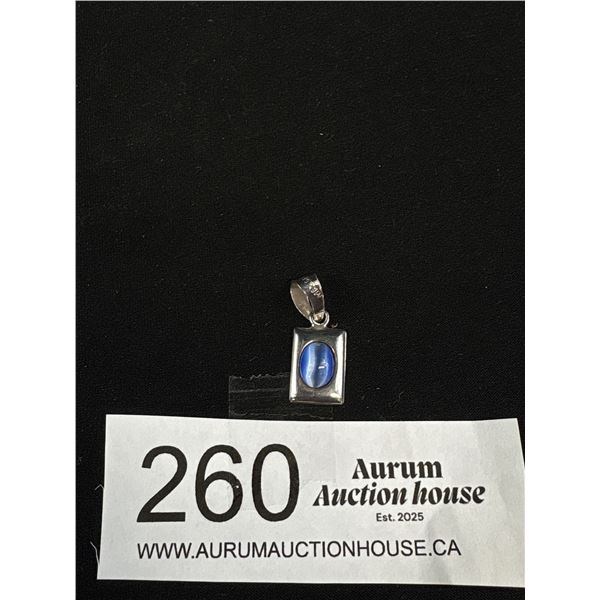 Lovely Sterling Silver w/ Blue Tigereye Stone Pendant, Marked Mex.GFDios 925.